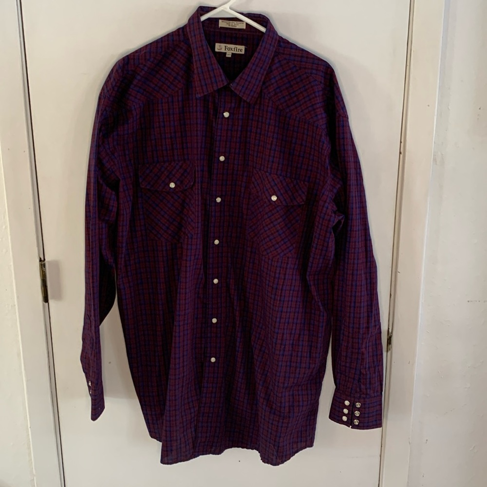 Foxfire burgundy and blue plaid western long sleeve button down shirt Size 2XLT